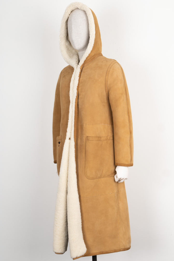 CHRISTIAN DIOR Reversible Shearling Coat Beige &amp; White
