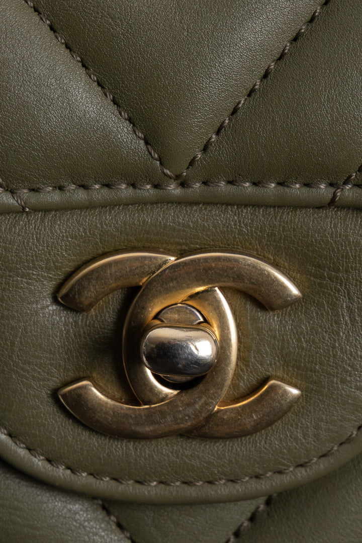 CHANEL Chevron Medium Double Flap Bag Green