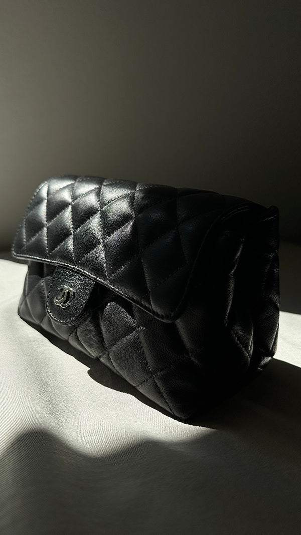 CHANEL Cosmetic Pouch Leather Black
