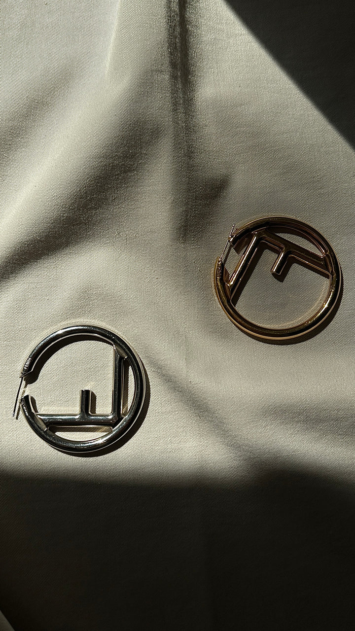 FENDI Large F Hoop Earrings Gold Silver