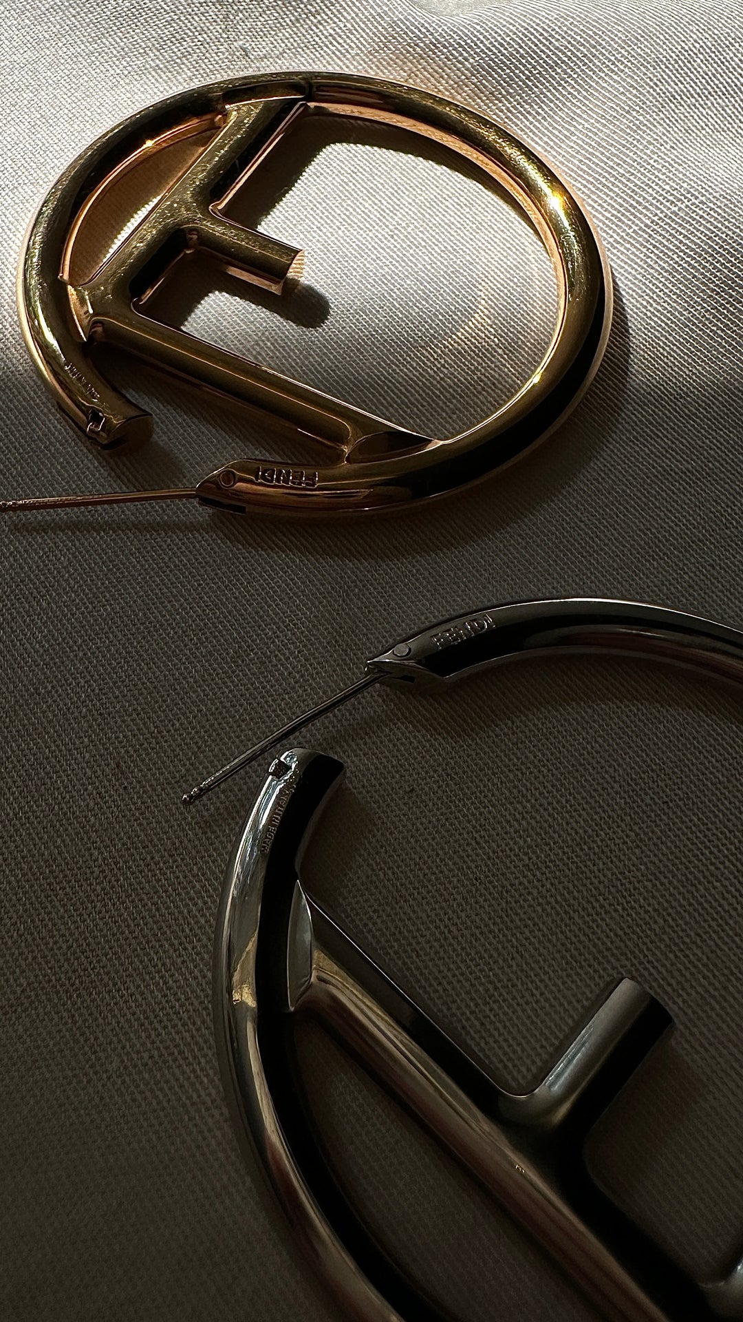 FENDI Large F Hoop Earrings Gold Silver