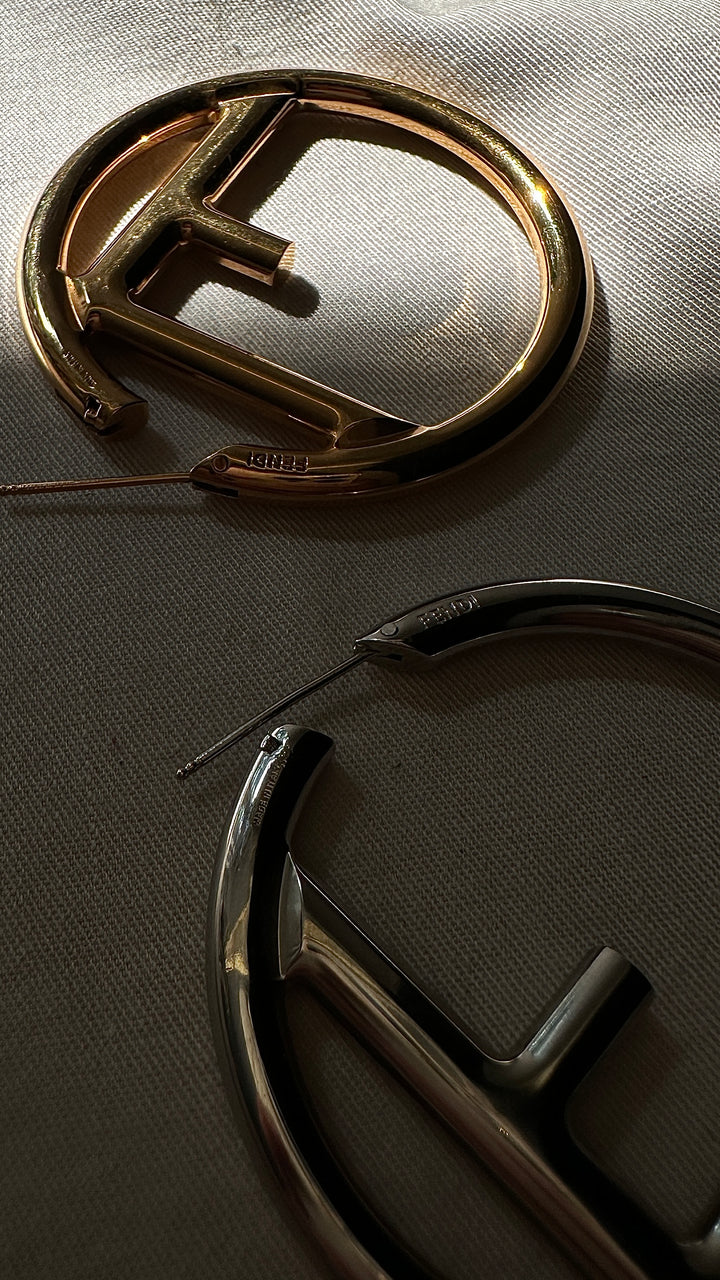 FENDI Large F Hoop Earrings Gold Silver