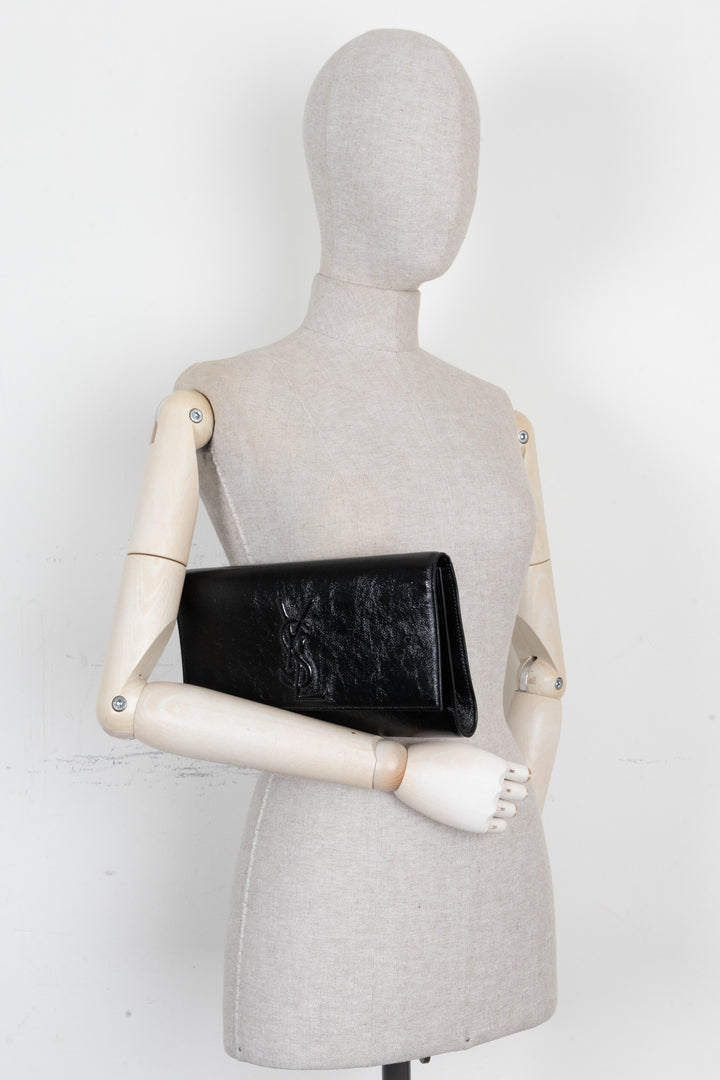 SAINT LAURENT YSL Belle de Jour Black Patent Leather Clutch