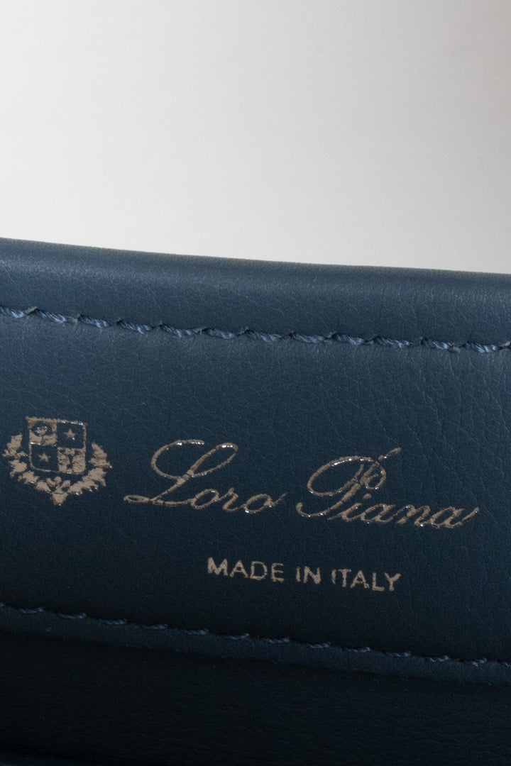 LORO PIANA Tote Bag Leather Detail Canvas Blue Ecru