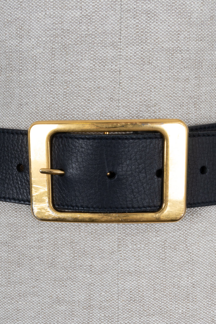 Ceinture LORO PIANA à boucle dorée en cuir bleu marine