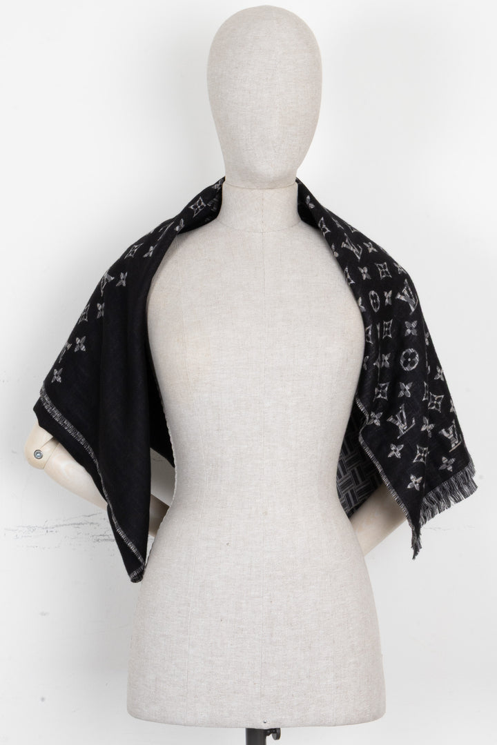 LOUIS VUITTON Monogram Silk Scarf Black