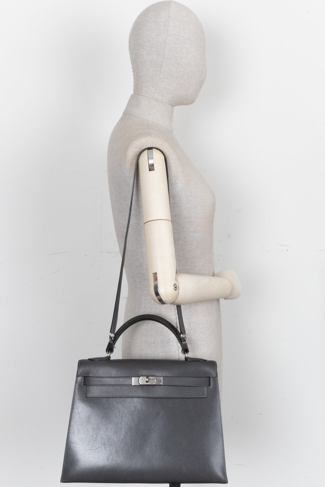 HERMÈS Kelly 32 Sellier Box Gris