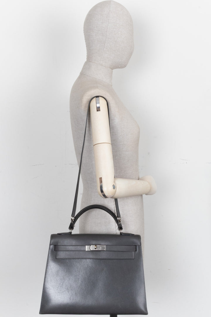 HERMÈS Kelly 32 Sellier Box Gris