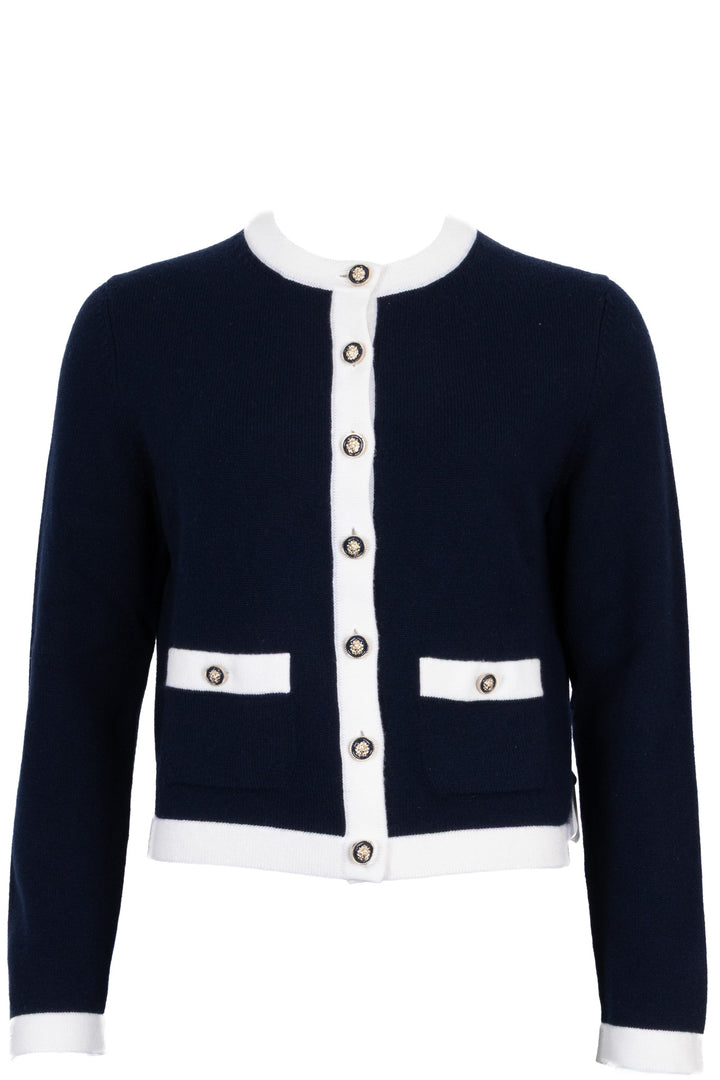 CHANEL 2025 Contrast Trim Knit Cardigan Cashmere Navy