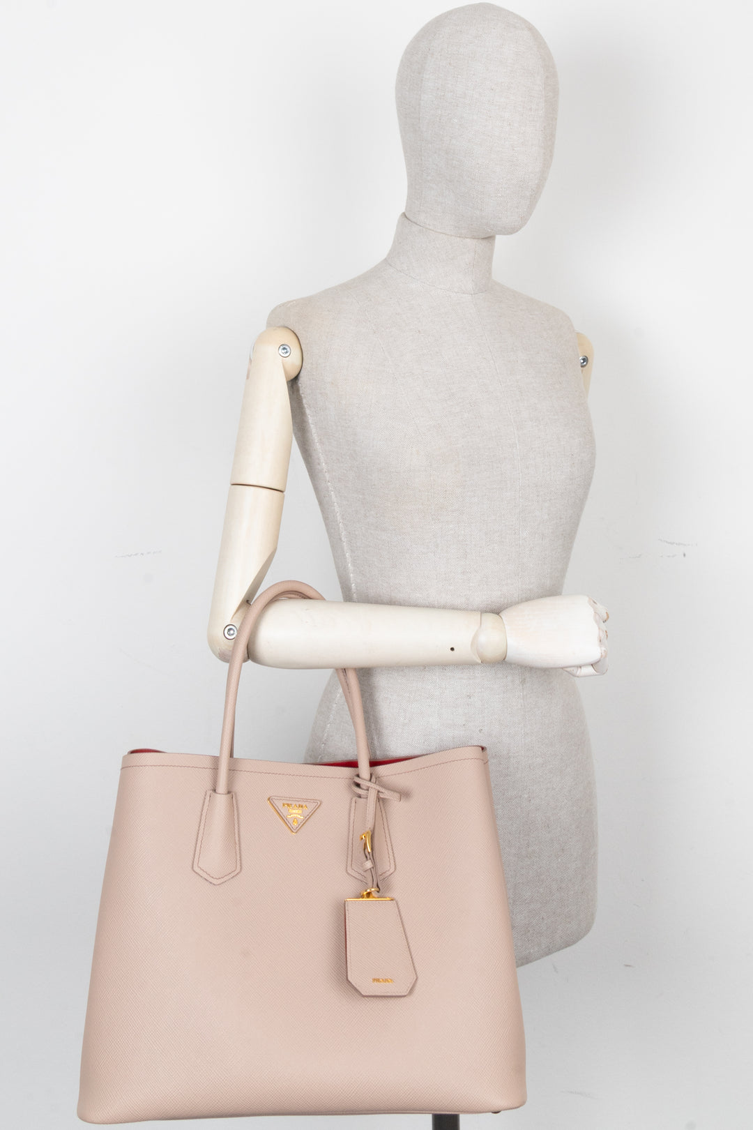 PRADA Large Double Tote Bag Nude Saffiano