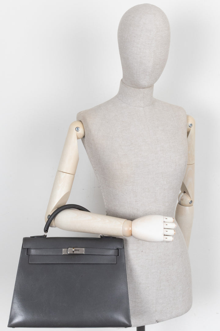 HERMÈS Kelly 32 Sellier Box Gris