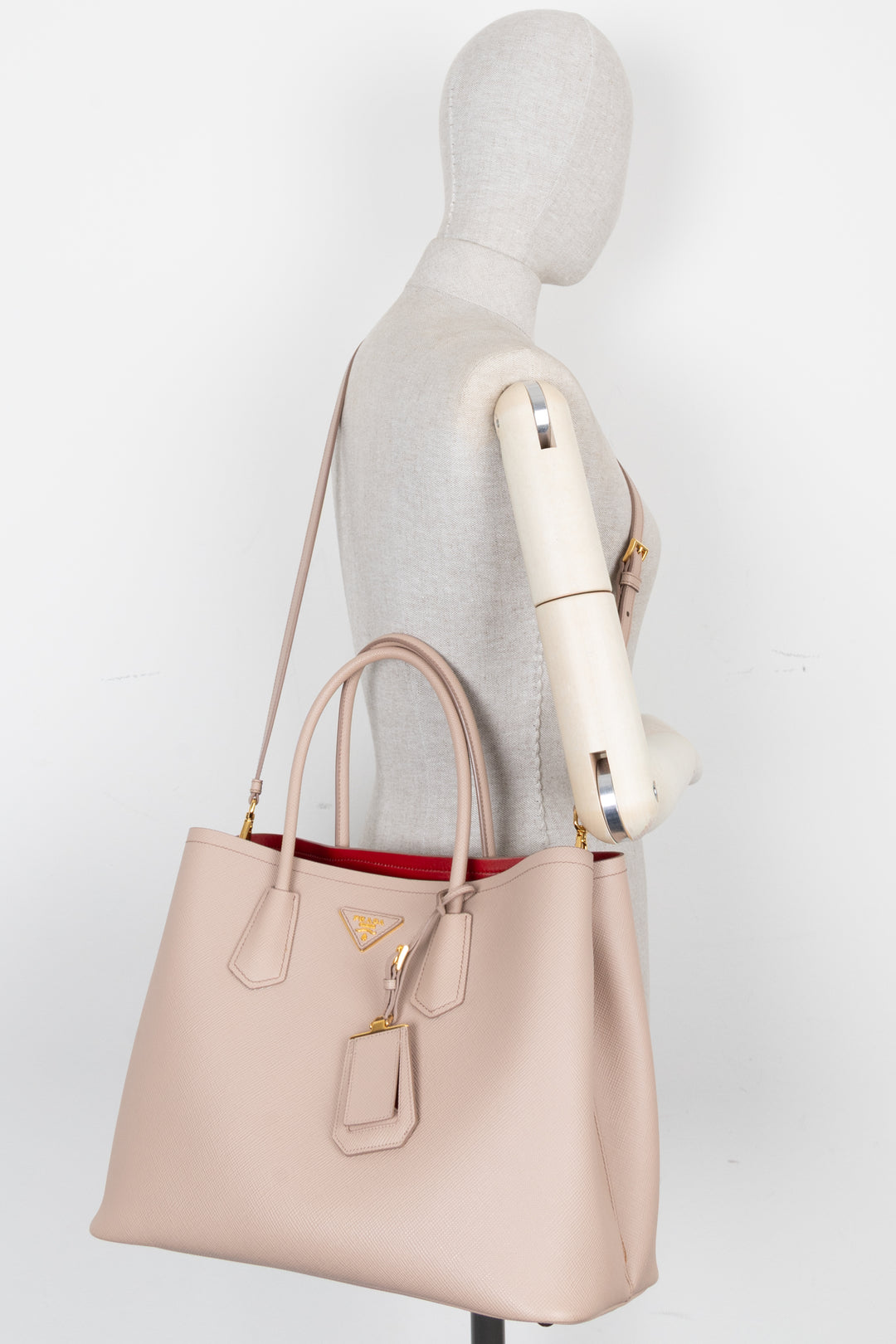 PRADA Large Double Tote Bag Nude Saffiano