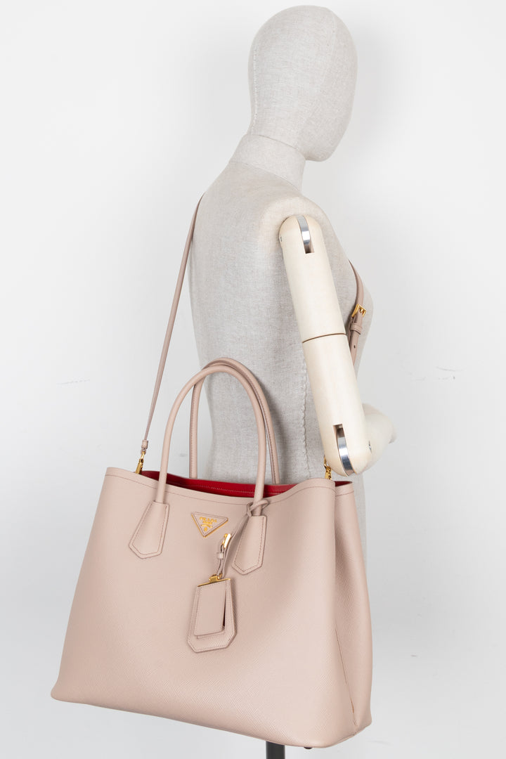 PRADA Large Double Tote Bag Nude Saffiano