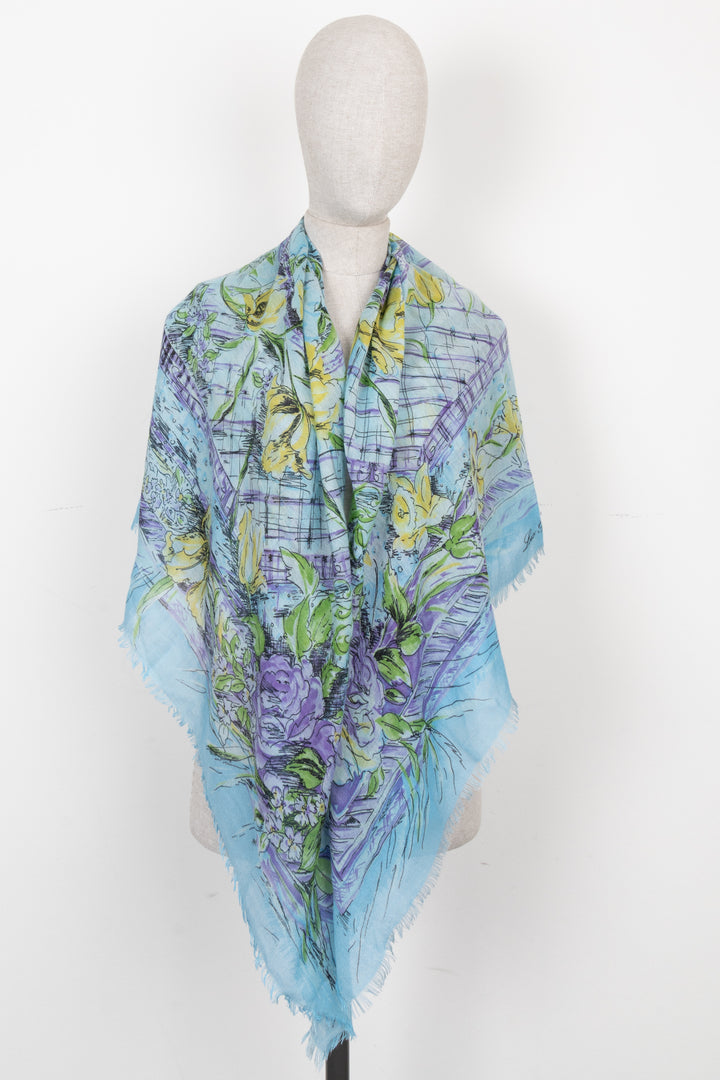 LORO PIANA Floral Scarf Blue Green Purple