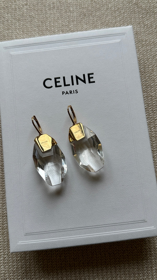 CELINE Diamenté Crystal Drop Earrings Gold