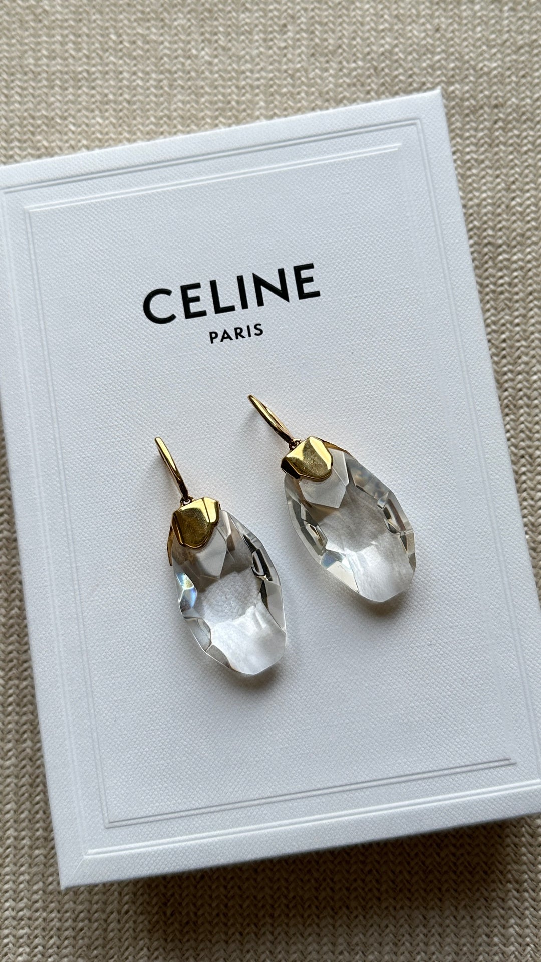 CELINE Diamenté Crystal Drop Earrings Gold