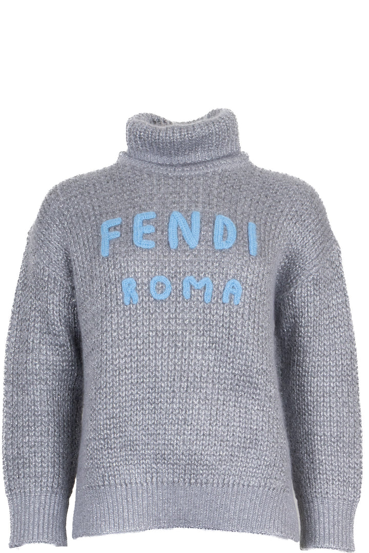 FENDI Logo Lurex Turtleneck Knit Cashmere Silver
