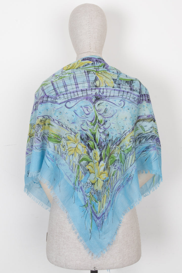 LORO PIANA Floral Scarf Blue Green Purple