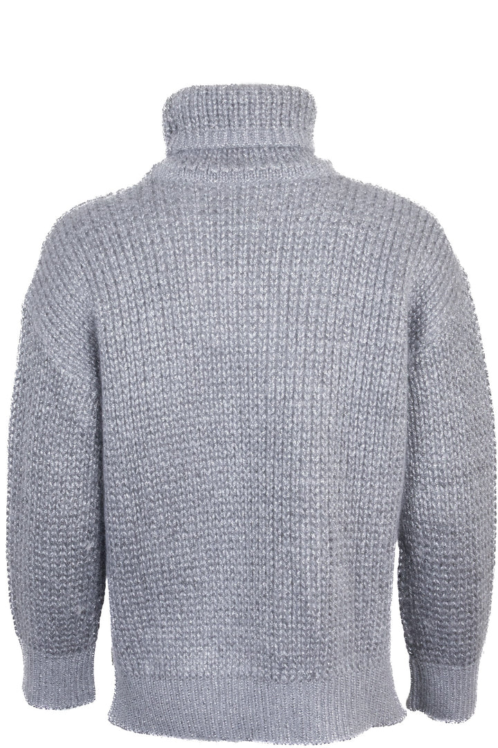 FENDI Logo Lurex Turtleneck Knit Cashmere Silver