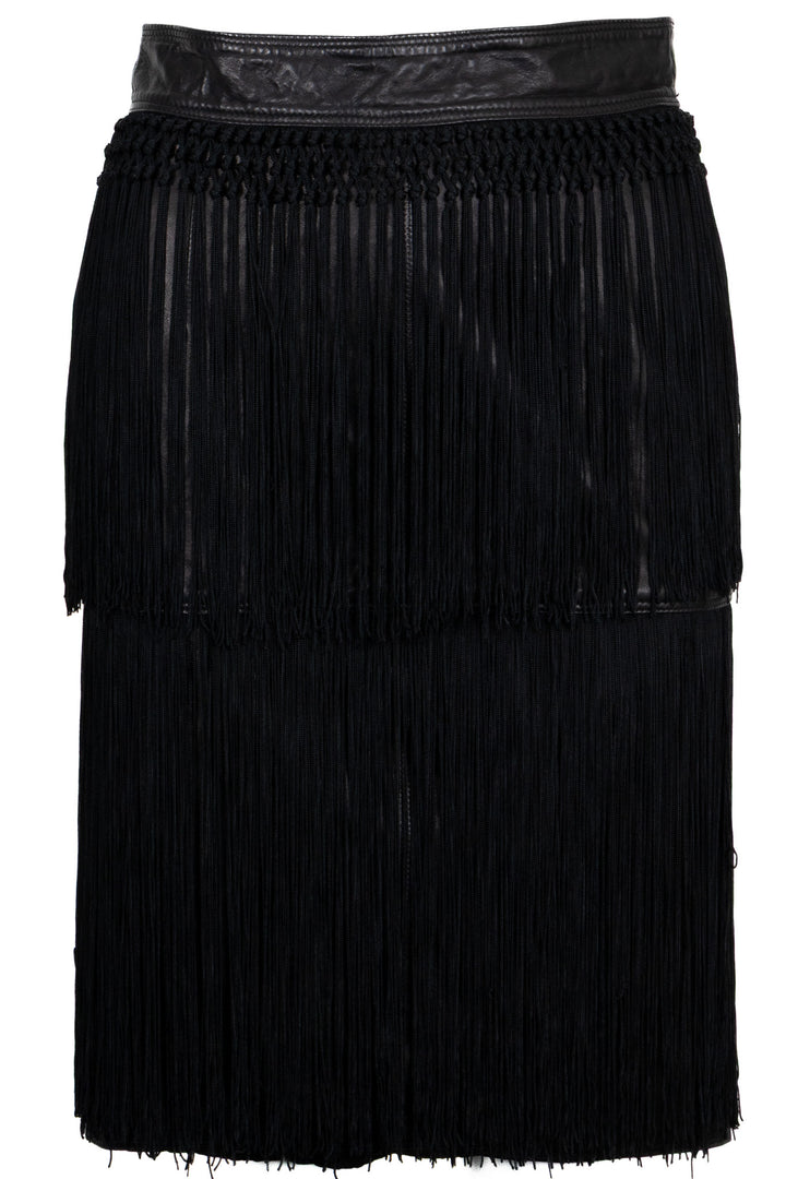 VERSACE Fringed Skirt Leather Black
