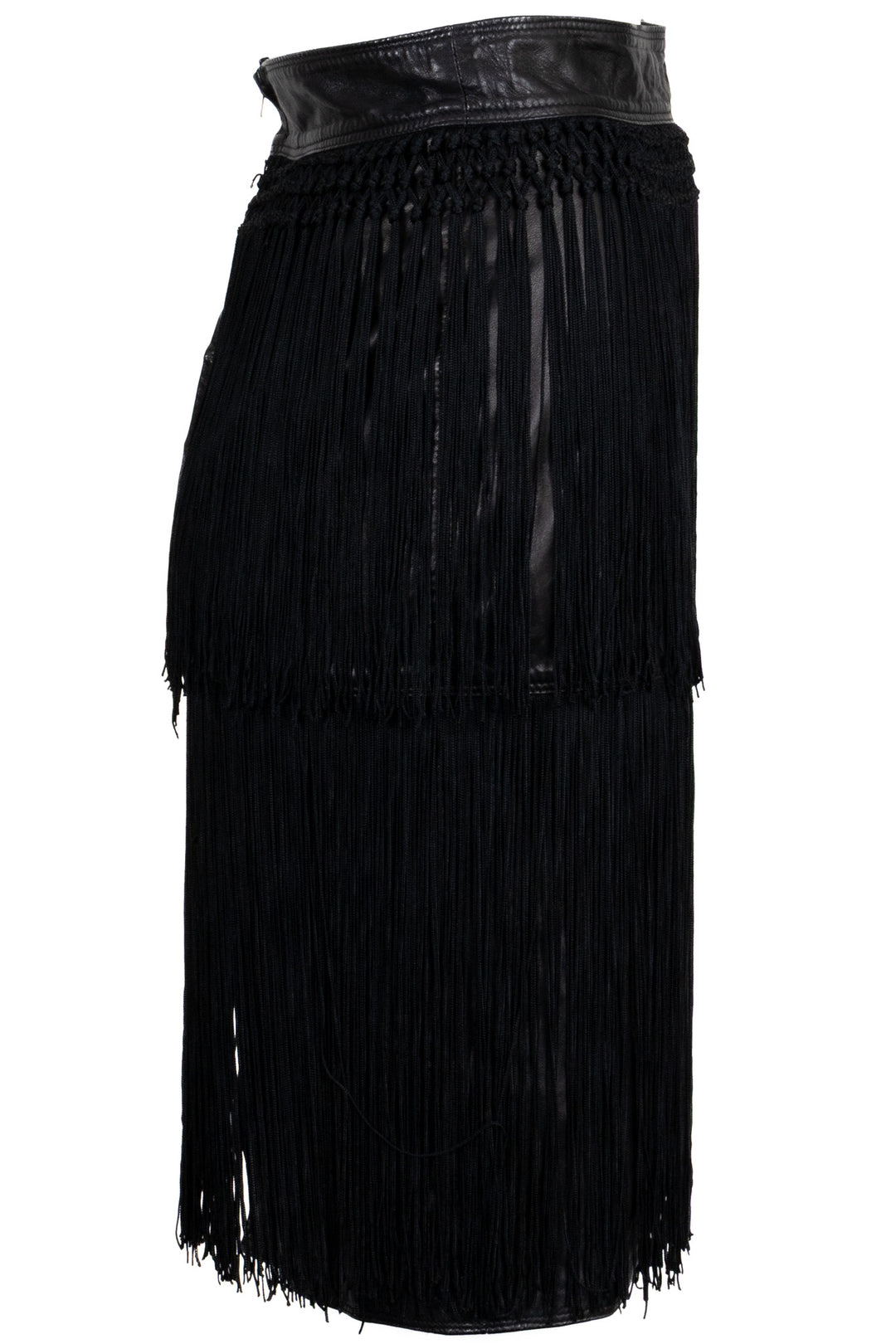 VERSACE Fringed Skirt Leather Black