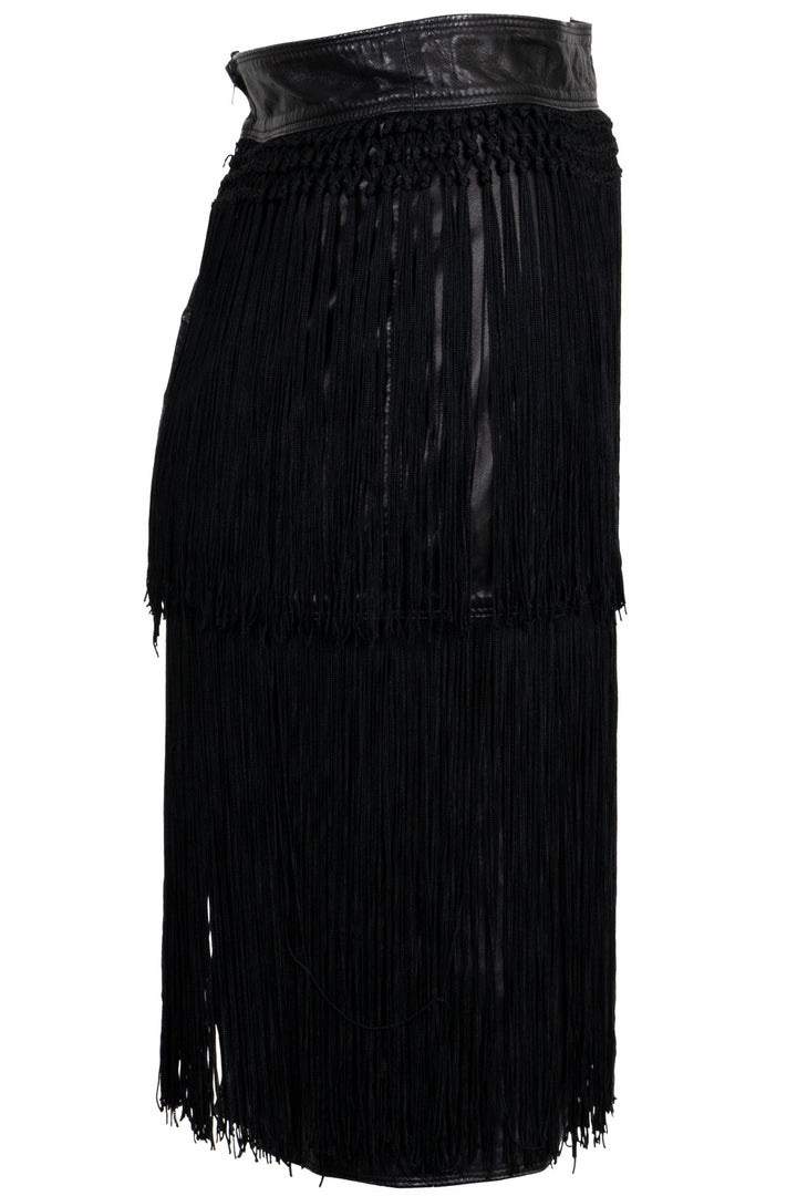 VERSACE Fringed Skirt Leather Black
