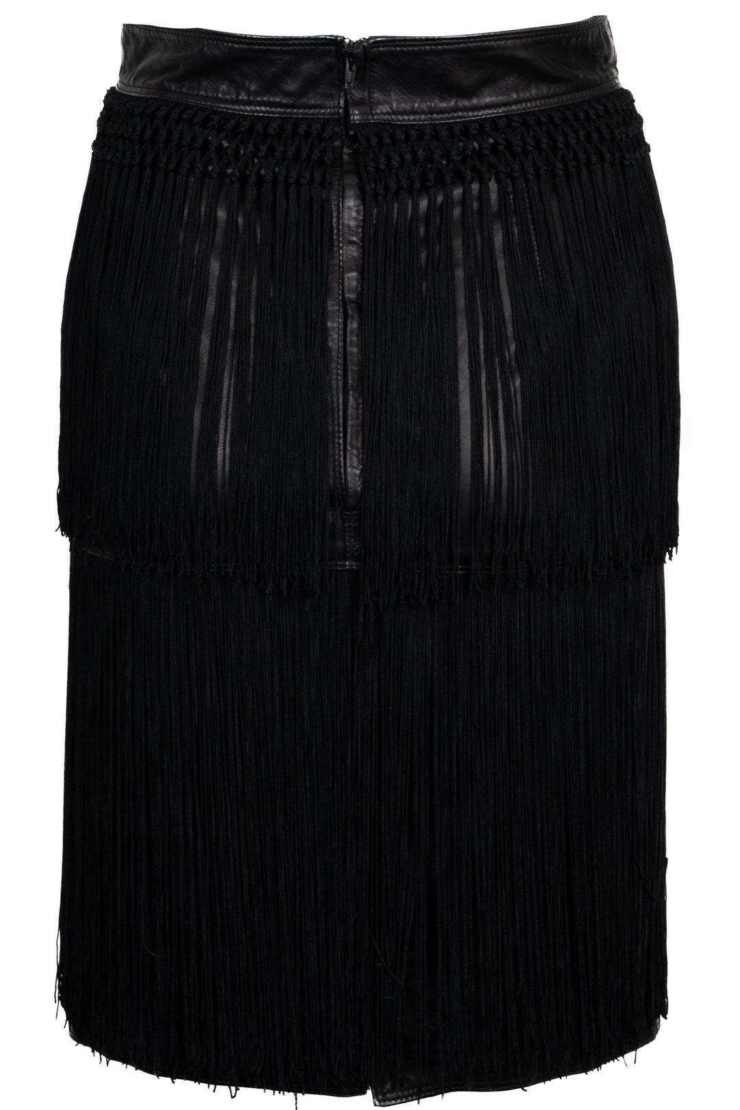 VERSACE Fringed Skirt Leather Black