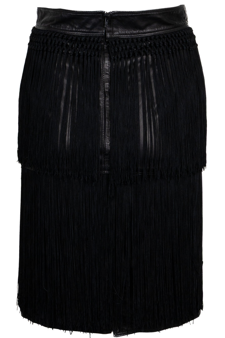 VERSACE Fringed Skirt Leather Black