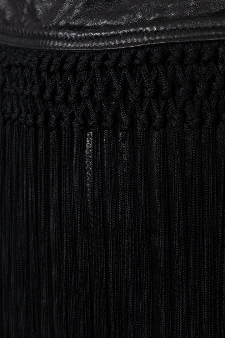VERSACE Fringed Skirt Leather Black