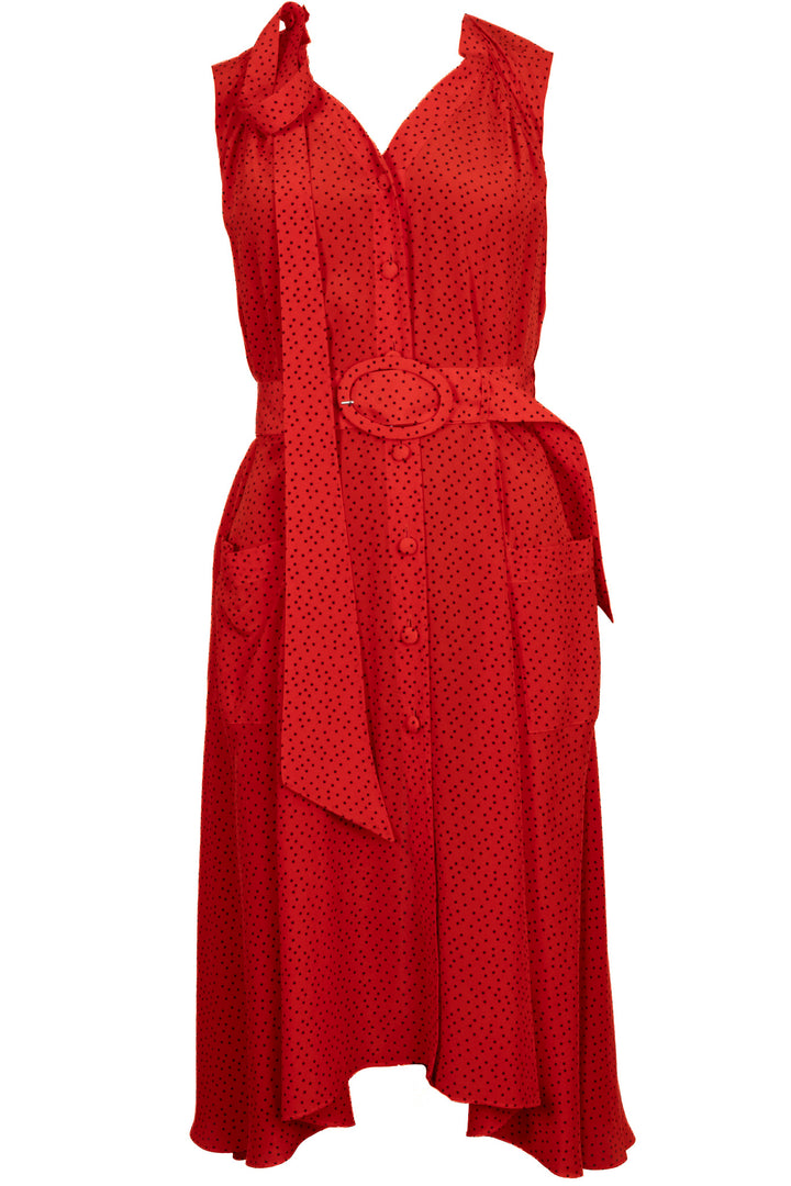 BALENCIAGA Belted Polka Dot Blouse Silk Red