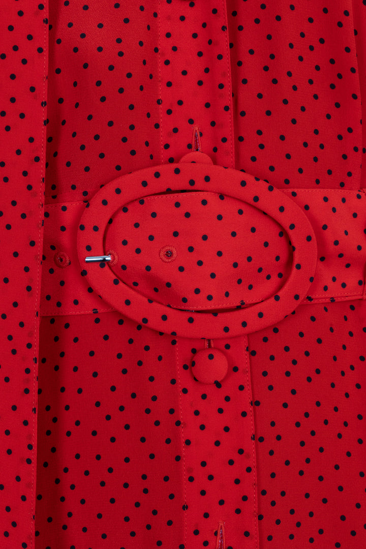 BALENCIAGA Belted Polka Dot Blouse Silk Red