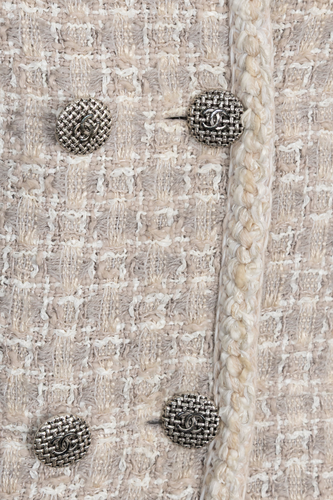 CHANEL Double Breasted Jacket Tweed Beige Grey