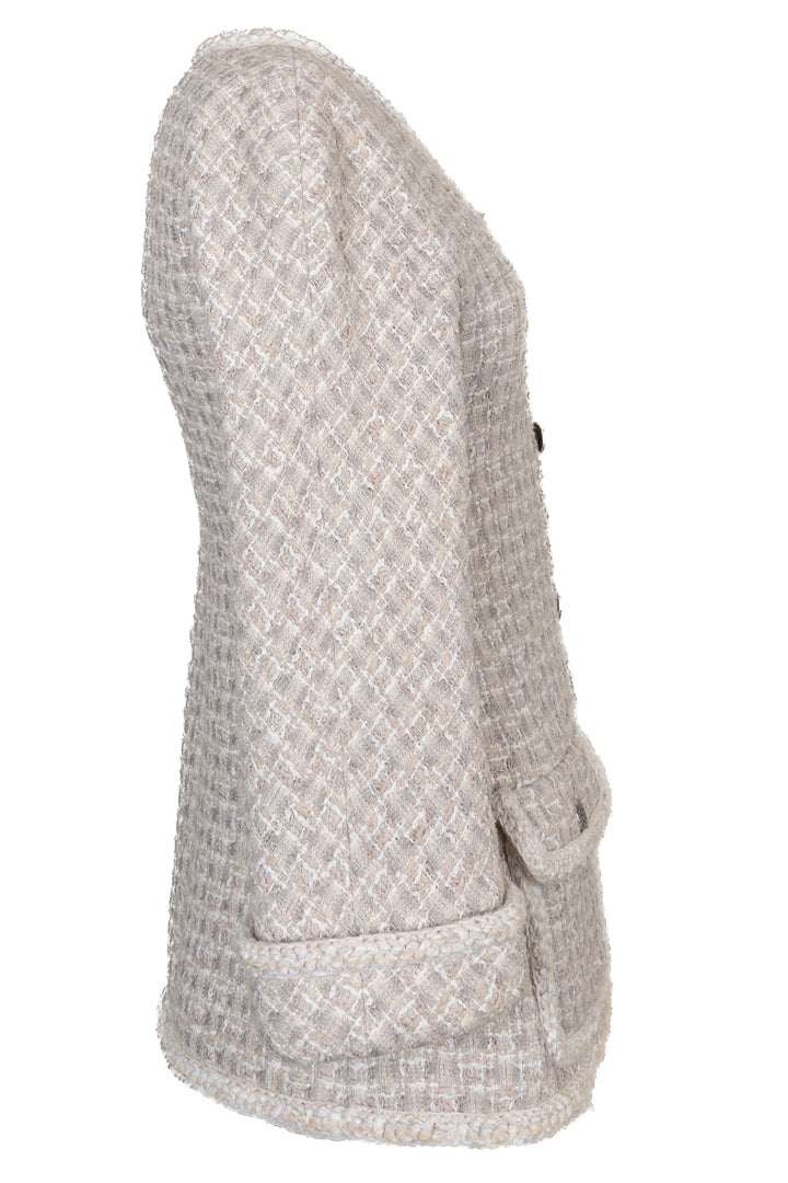 CHANEL Double Breasted Jacket Tweed Beige Grey
