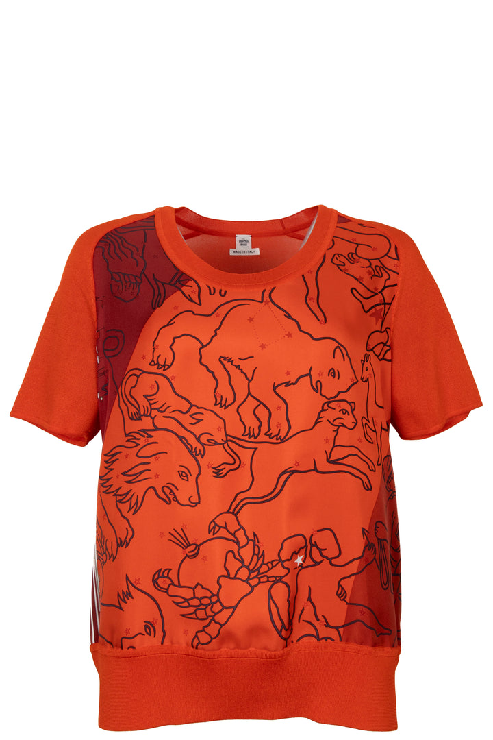 Top en soie rouge à manches courtes HERMÈS