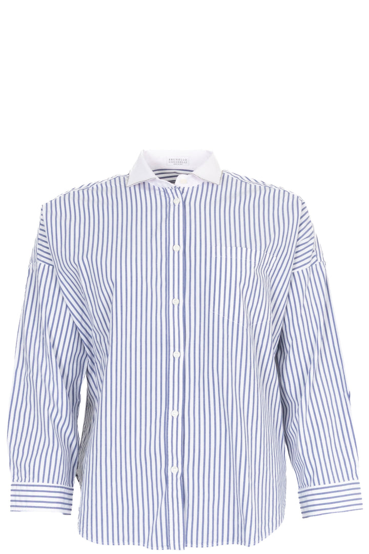BRUNELLO CUCINELLI Striped Shirt Cotton Blue White