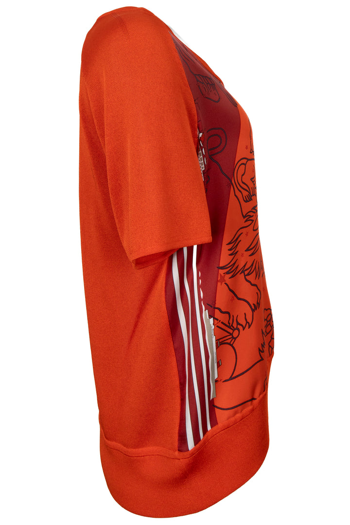 Top en soie rouge à manches courtes HERMÈS
