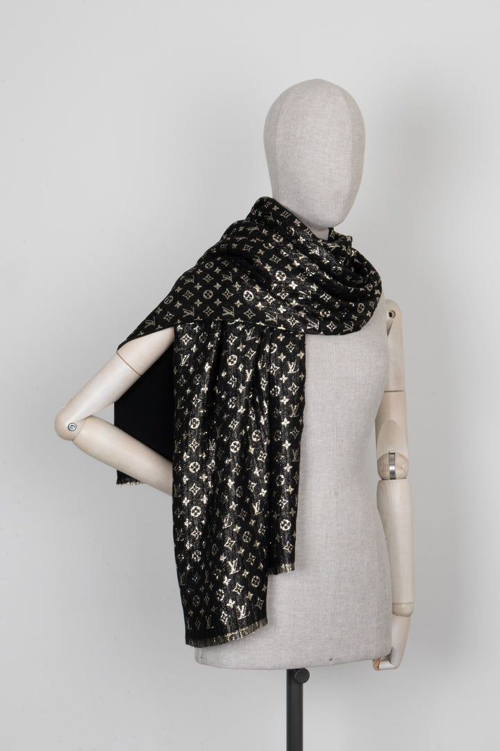 LOUIS VUITTON Stole Scarf MNG Black Lurex