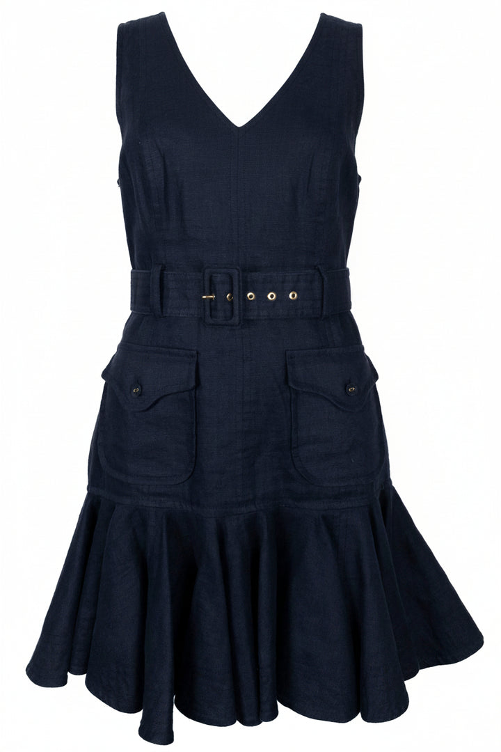 Robe ceinturée ZIMMERMANN en lin bleu marine