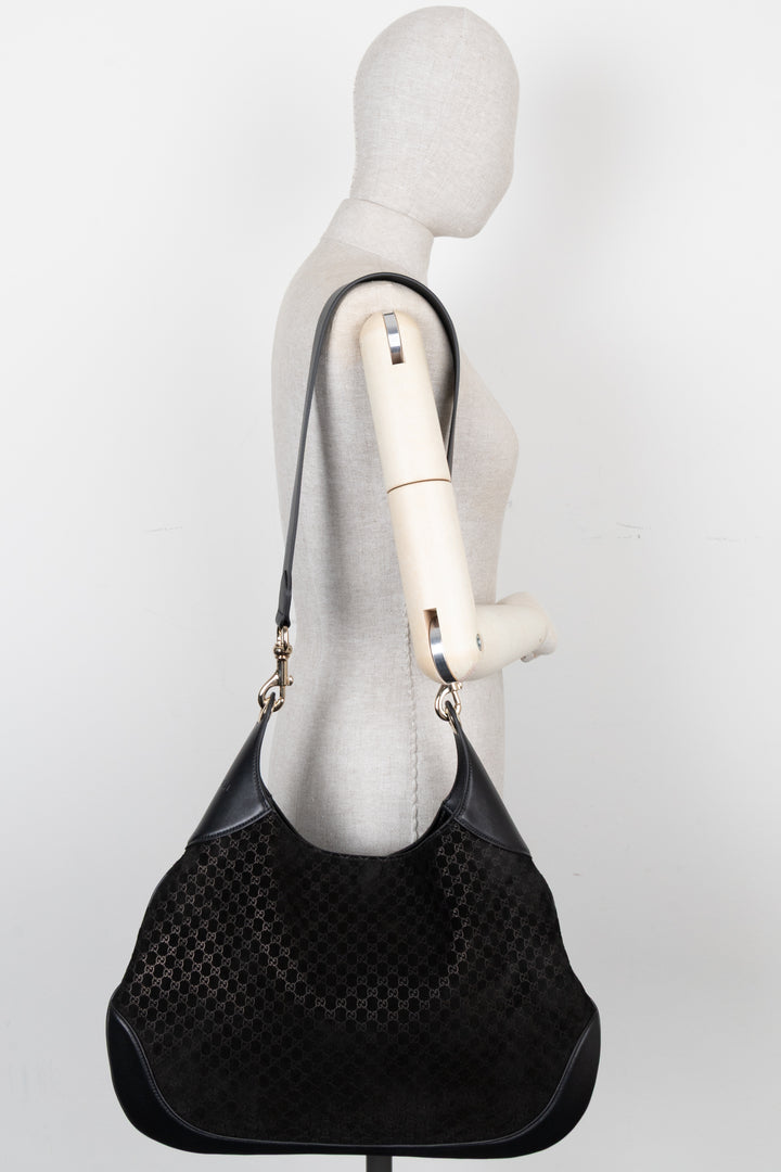 GUCCI B Shoulder Bag Suede Black