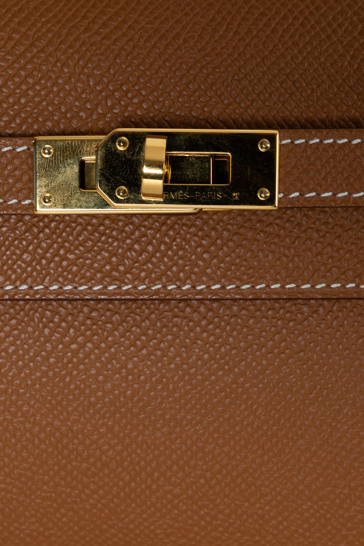 HERMÈS Kelly To Go Tressage en cuir Epsom Gold Sésame