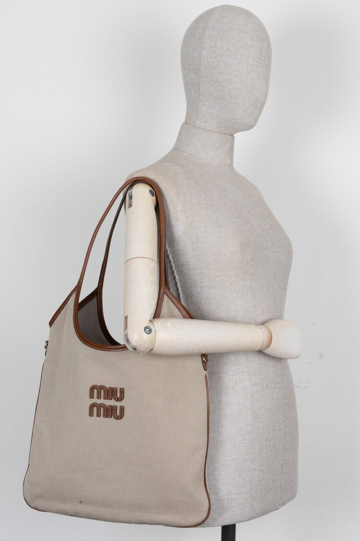 MIU MIU Ivy Shopper Canvas Brown