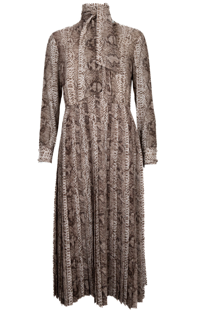 CELINE Snake Print Pleated Maxi Dress