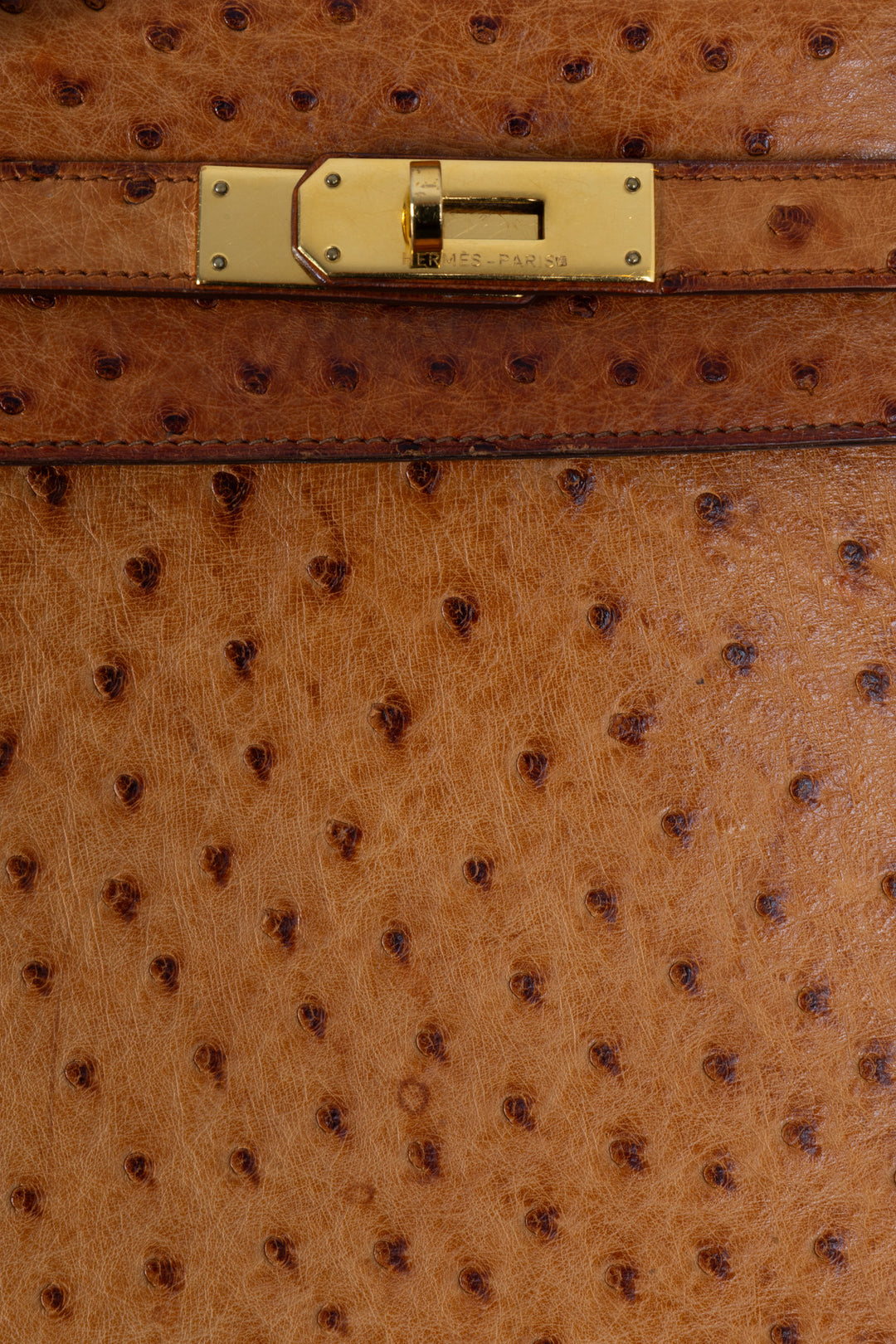 HERMÈS Kelly 32 Sellier Ostrich Leather Noisette