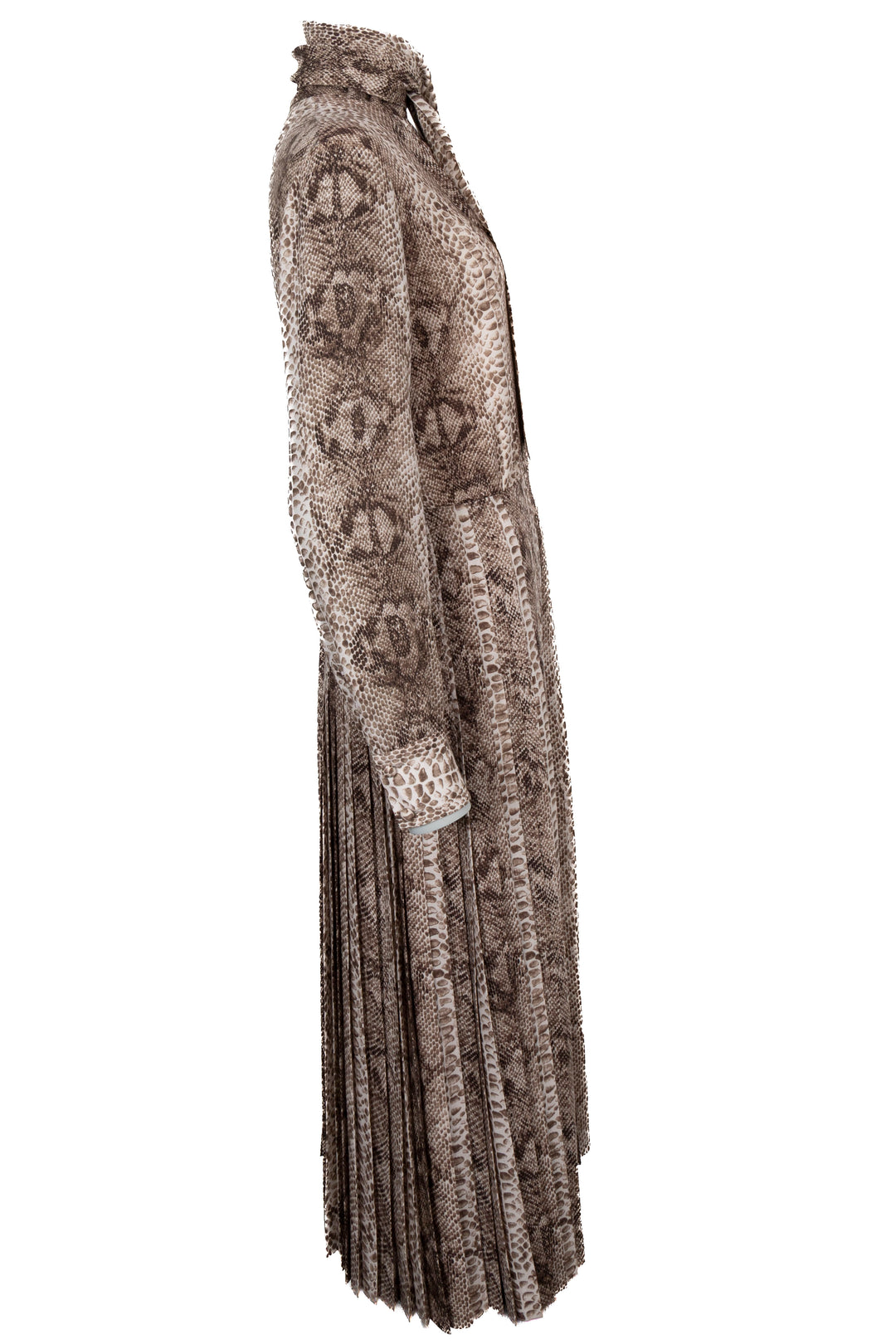 CELINE Snake Print Pleated Maxi Dress