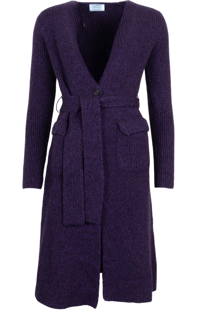 Cardigan PRADA ceinturé en laine violet