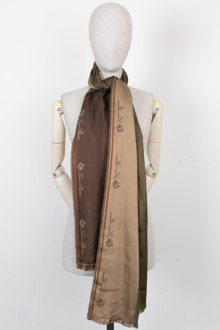 LORO PIANA Logo Scarf Green Brown