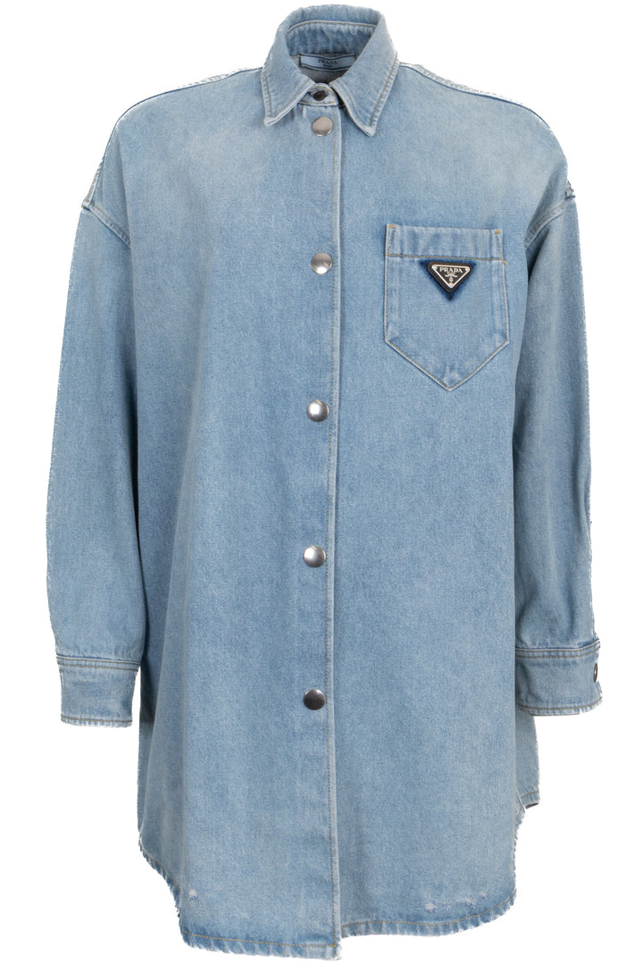 Chemise en jean PRADA Triangle effet vieilli bleu