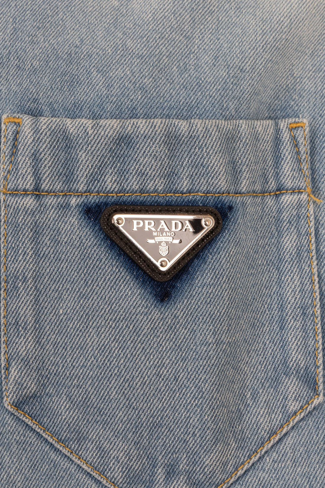 Chemise en jean PRADA Triangle effet vieilli bleu