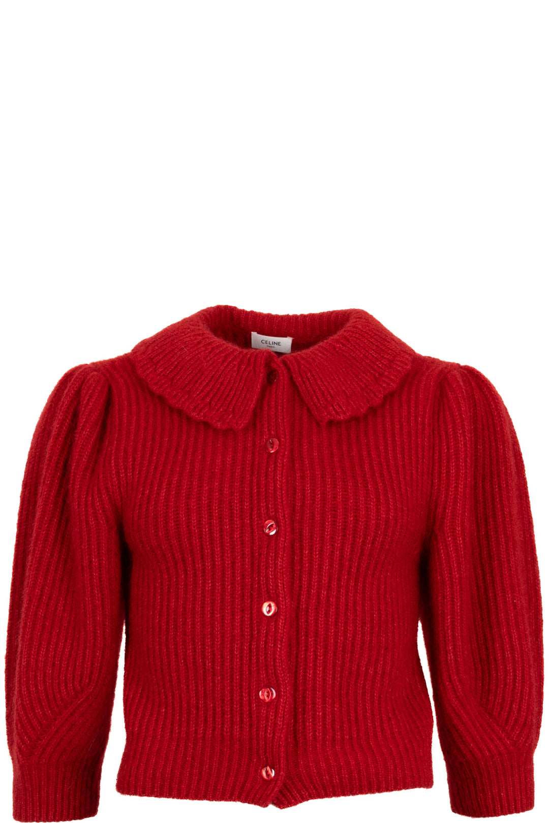 Cardigan en maille à col claudine CELINE en mohair rouge
