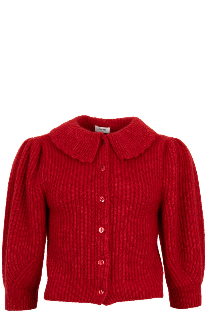 Cardigan en maille à col claudine CELINE en mohair rouge